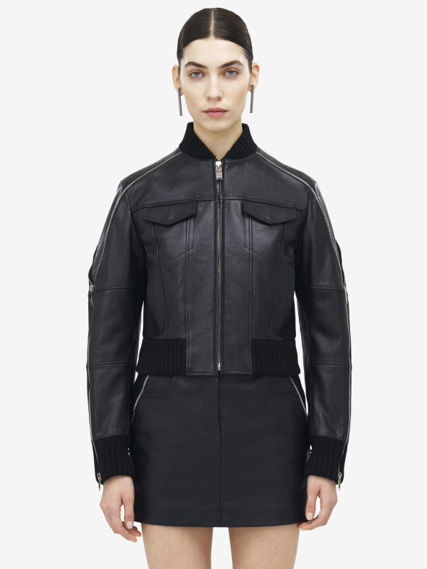 ALEXANDER MCQUEEN - Zip Detail Leather Bomber Jacket - Item 838623Q5APW1000